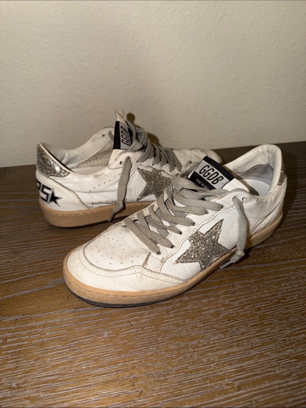 Golden Goose White Sneakers with Silver Glitter Star